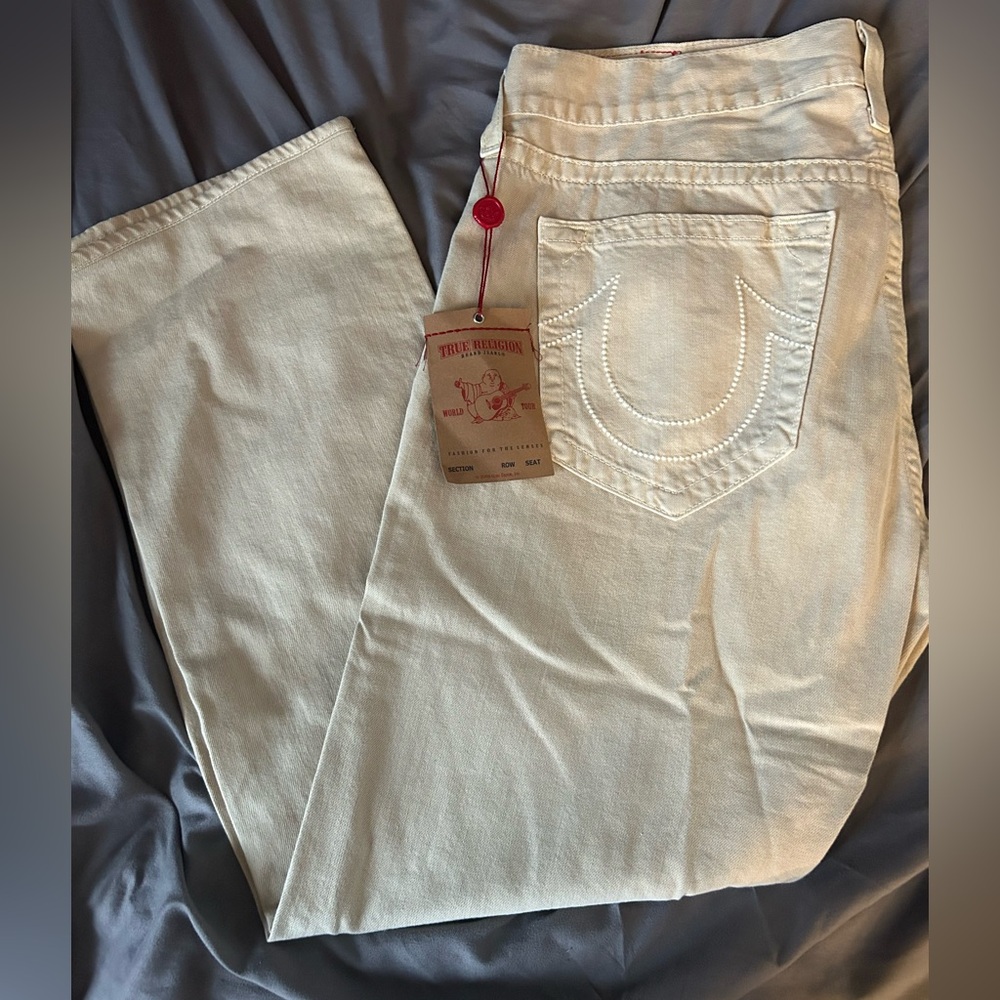 True Religion Men's Straight Leg Cream Jeans